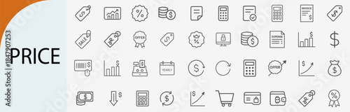 price icon set, minimal line vector design pack