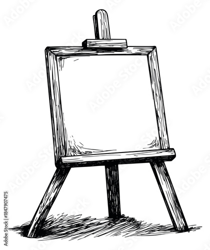 Vintage easel with canvas hand drawn sketch