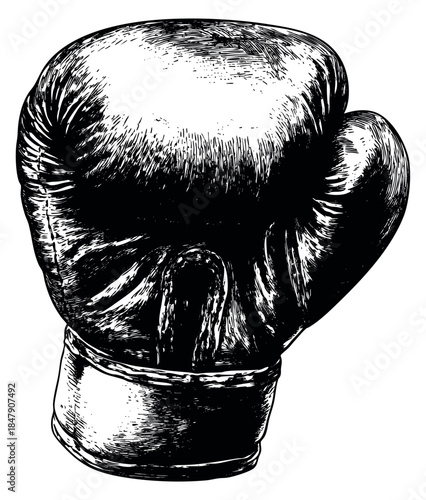 Vintage boxing glove single with detailed shading hand drawn outline illustration