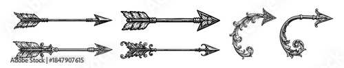 Set of decorative vector arrows with ornate flourishes