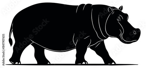Simple hippopotamus icon black and white line art