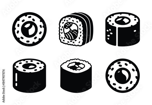 set of food sushi roll silhouette icon vector illustration isolated on white background