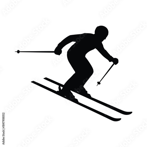 Skiing silhouette on white background