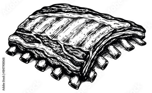 Vintage pork ribs illustration hand drawn sketch