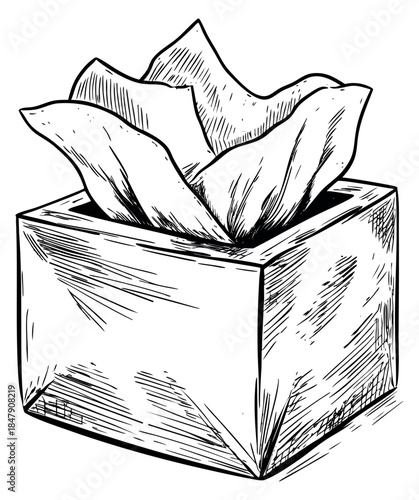 Tissue box icon with tissues hand drawn sketch