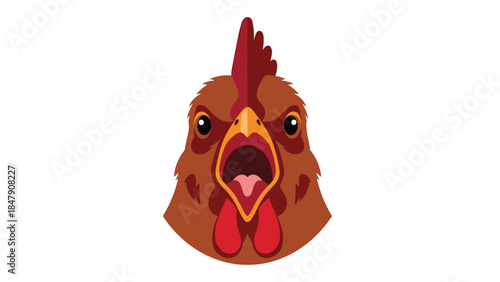 Cartoon illustration depicts an angry chicken with an open beak, showcasing a comical expression of frustration or alarm.