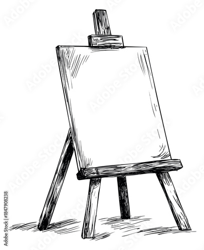 Hand drawn easel with canvas sketch
