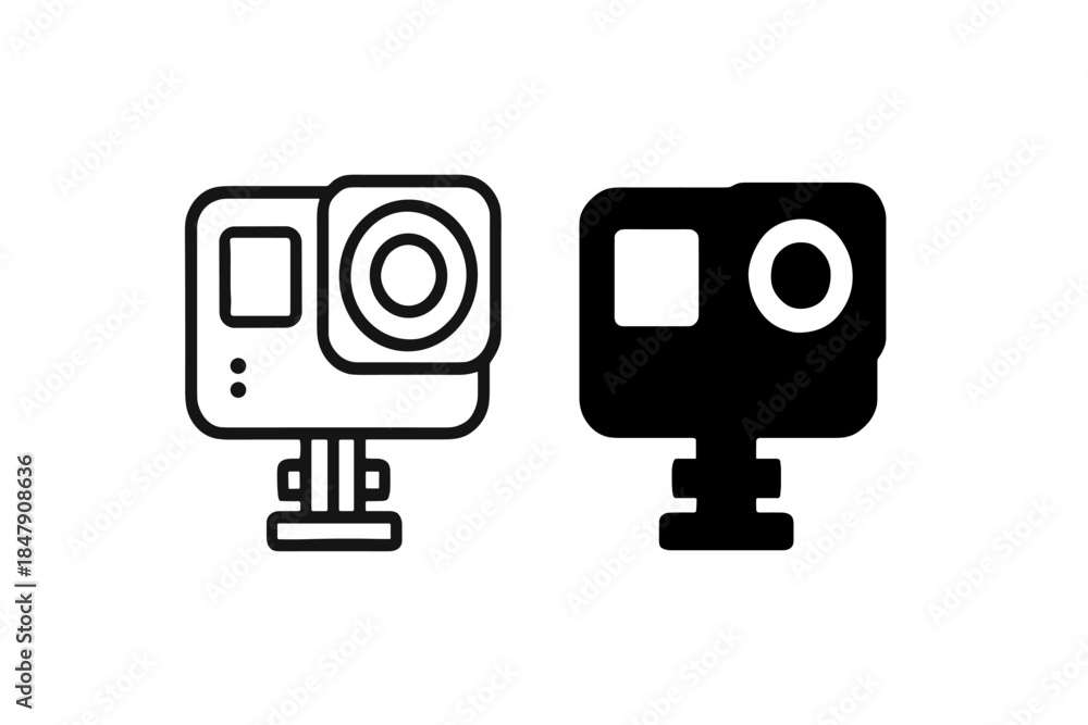 Fototapeta premium Outline and solid action camera icons on white background