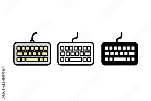 Minimalist wired keyboard icons collection in three styles