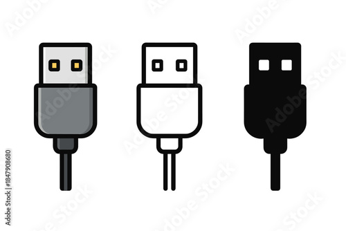 Three usb cable icons on white background