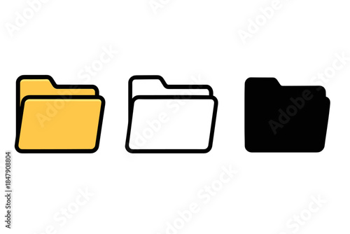 Yellow, white, and black iconic computer folder symbols in series