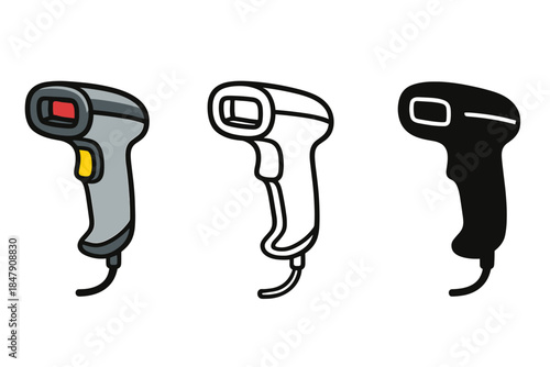 Barcode scanner set in grey, white, and black design