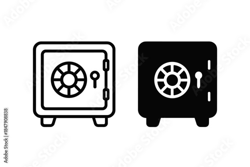 Black and white safe icons with circular dials on legs
