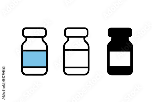 Minimalistic illustration of three medicine bottles with varying designs