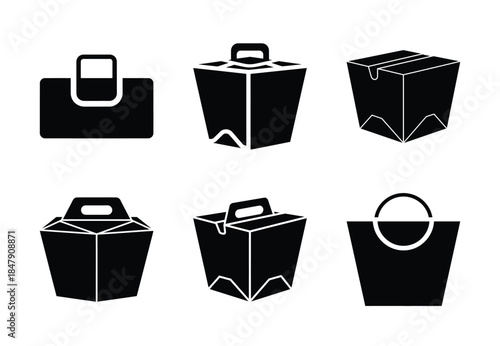 set of food takeout box silhouette icon vector illustration isolated on white background
