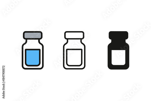 Minimalist icon set of medicine bottles in three styles