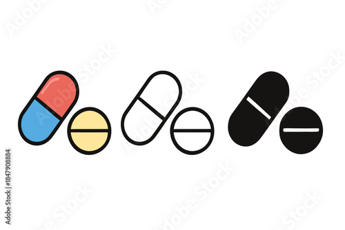 Colorful and monochrome capsule and tablet icons