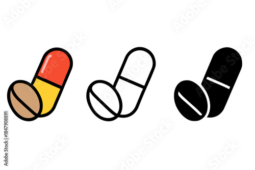 Colorful and minimalist capsule and tablet icons in three styles