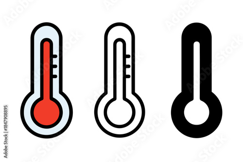 Three thermometer icons in red, blue, and black designs indicating temperature levels