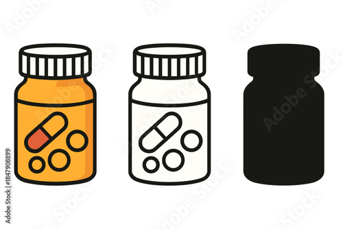Colorful and monochrome pill bottles design with minimalist silhouettes