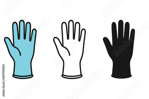 Colorful medical gloves collection: blue, white, black variations