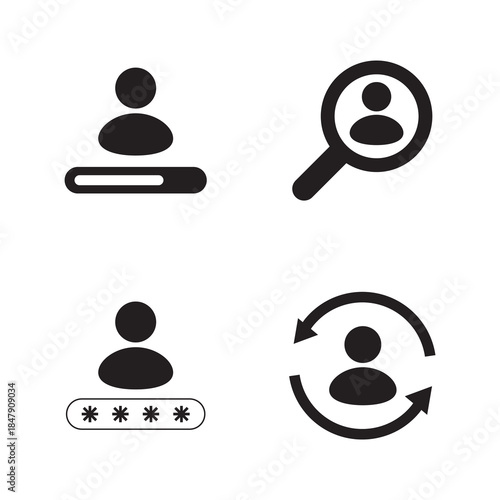 Set of solid user login and access management icons