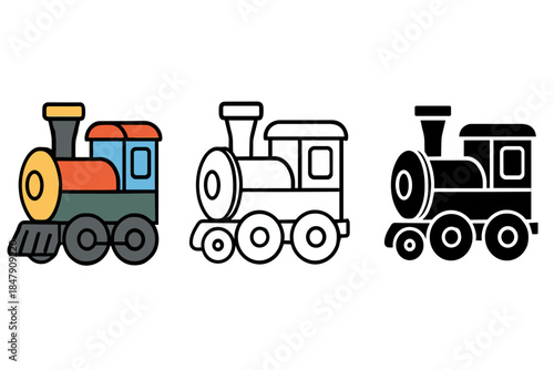 Colorful train vector art with black and white variants