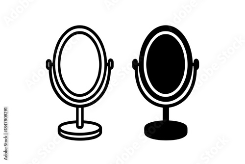 Black and white round vanity mirrors on stands