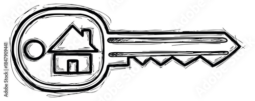 Hand drawn house key illustration