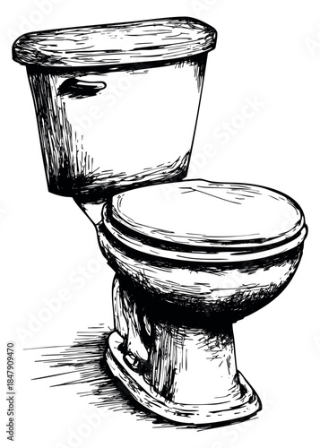 Toilet icon set with tank and seat hand drawn outline illustration