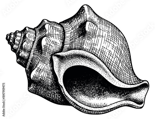 Vintage sea shell illustration hand drawn sketch