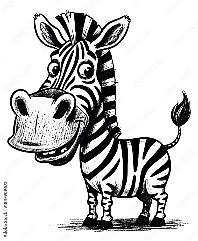 Obraz premium Cute zebra character set with stripes and big nose hand drawn sketch
