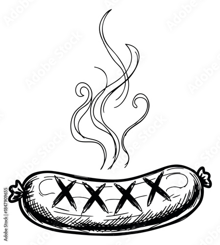 Hand drawn hot sausage with smoke illustration