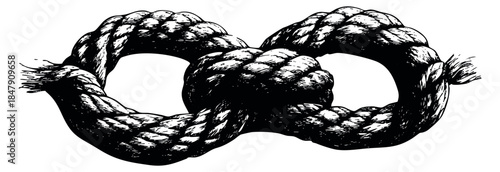Vintage rope knot illustration black and white line art
