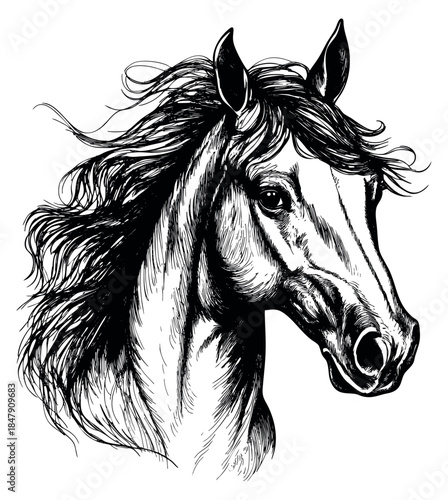 Horse head illustration hand drawn sketch