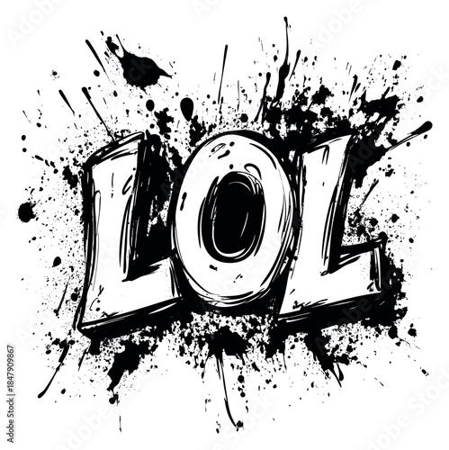 Grunge text illustration with lol word hand drawn sketch