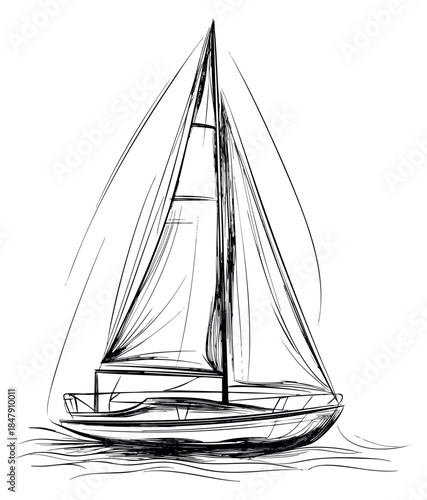 Sailboat sketch with sails hand drawn outline illustration