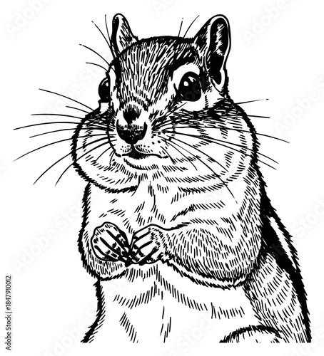 Vintage chipmunk illustration hand drawn sketch