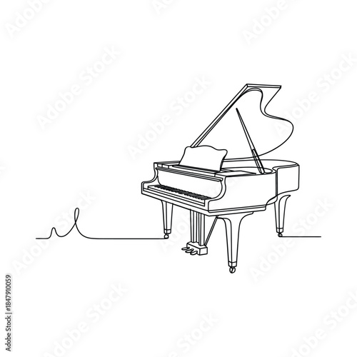 Grand piano with open lid and music sheet on the stand