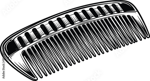 Black and white comb, grooming tool, hair styling, dual teeth, fine and wide, illustration, monochrome, barber, salon, hygiene, accessory, detangling comb, hair care, beauty i