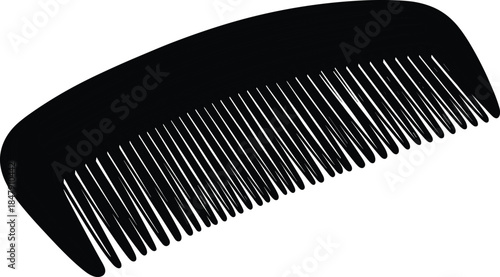 Black plastic comb, hair grooming tool, fine teeth, curved design, personal care, hygiene item, styling accessory, barber, salon, beauty, household item, daily use, minimal design, ls