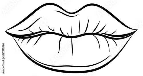 Simple lips icon with line details black and white line art