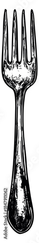 Vintage fork illustration with four tines hand drawn sketch