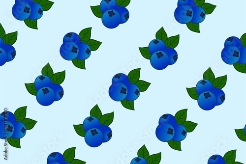 Seamless Blueberry Flat Vector Pattern Tile