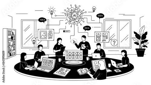 Team collaborating on ai design and innovative digital solutions
