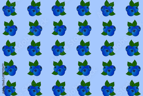 Seamless Blueberry Flat Vector Pattern Tile