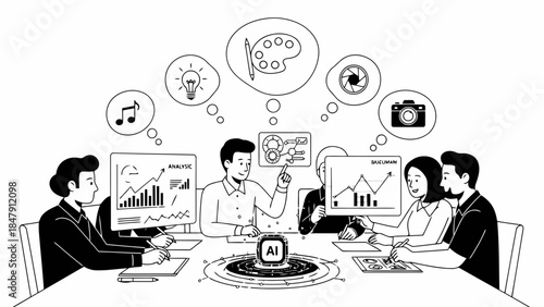 Ai powered creative team working on business strategy and data
