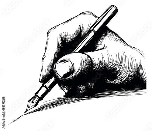Hand drawn hand with fountain pen sketch