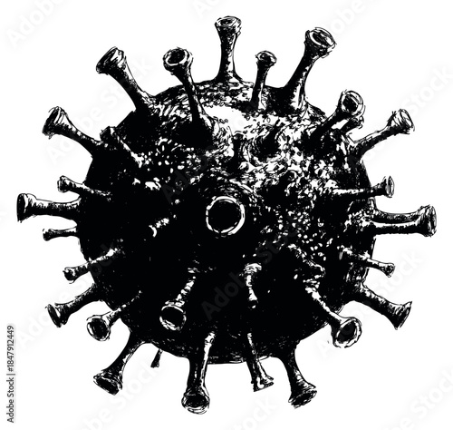 Vintage virus illustration black and white line art