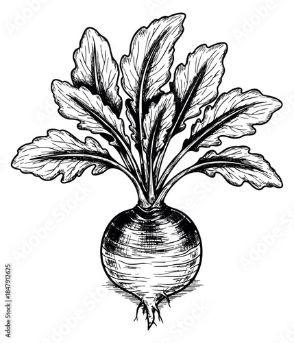 Vintage beetroot illustration black and white line art